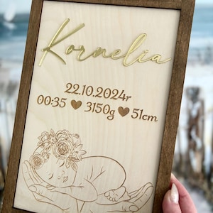 Cadeau personnalisé pour nouveau-né fait main en bois avec cadre suspendu en bois, souvenir pour nouveau-né,
