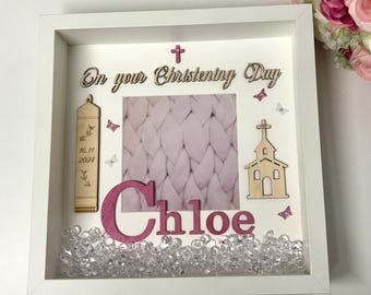 Handmade Christening 3D Box Frame, Personalized Baptism Gift