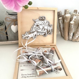 Caja de madera personalizada para bodas, hucha, regalo de bodas, regalo para pareja, billetera para regalo de señor y señora, en cualquier idioma