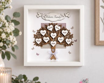 Personalised Wooden Family Tree Keepsake, Custom Name Hearts, Home Decor Gift