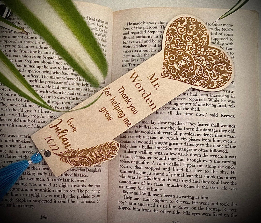 Personalised Wooden Engraved Bookmark Teacher Gift School Nursery Thank ...