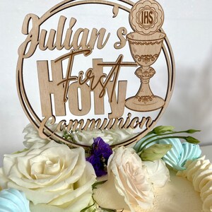First holy communion,  wooden cake topper-any name,