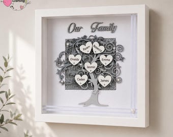 Personalised Family Tree Shadow Box, 3D Family Keepsake, Family Gift