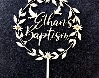 Personalized Wooden Baptism Cake Topper: Custom Name, Any Language