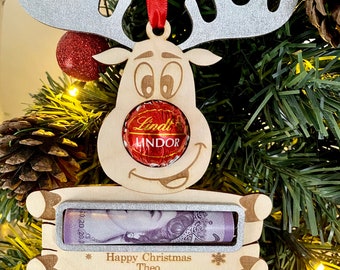 Personalised Merry Christmas Money Holder Gift, Wooden Reindeer