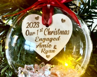 Personalised Our 1st Christmas Engaged ,Together, Our new home,Bauble Heart Tree Gift For Couple.