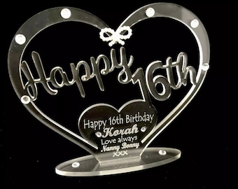 Personalised Heart Birthday Gift  With Any Name, Age & Short Text .Birthday Heart Gift with message - Free Standing Keepsake