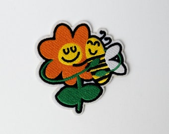 Parche bordado de abeja y flor, decoración para ropa reciclada