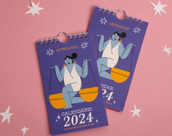 2024 Zodiac Illustrated Mini Calendar, Astrology Gift (Pack of 2)