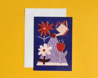 flower card, blank cards, cute postcard, flower card, cute flower postcard, nature card, blue card, greeting card, card, scrapbooking