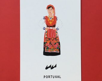 Postcards Portuguese traditional Costumes Portugal, portugal postcard, Portuguese clothing, portuguese folk costume, portugal illustration