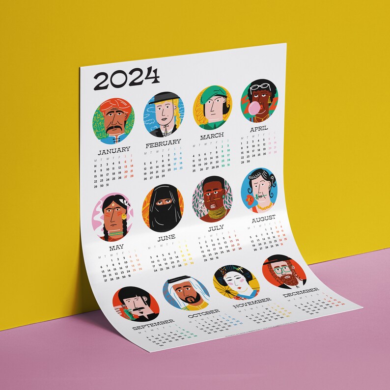 People Printable Calendar 2024 Year Planner 2024 A3 Etsy