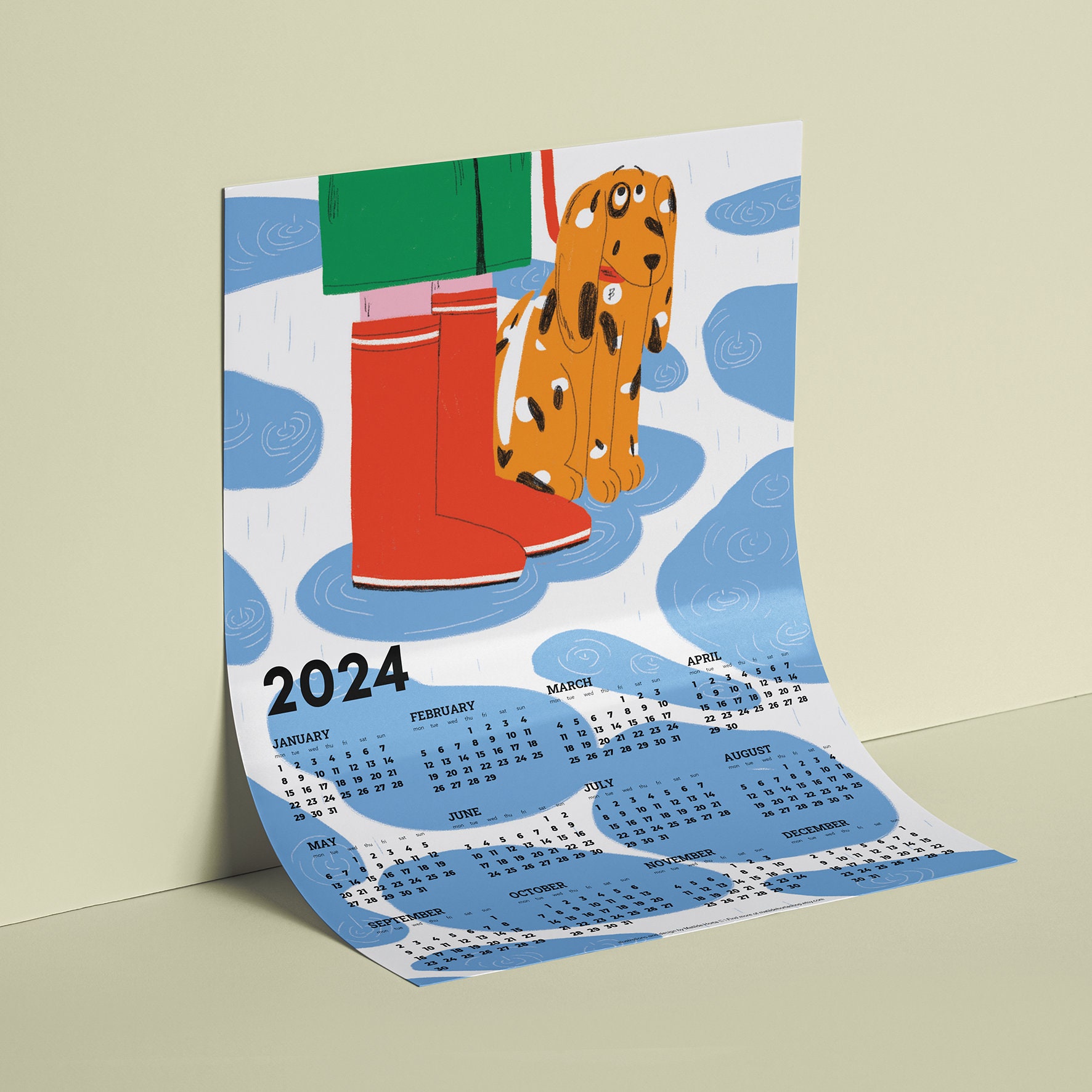 Dog Printable Calendar, 2024 Year Calendar, A3 Calendar, Whole Year