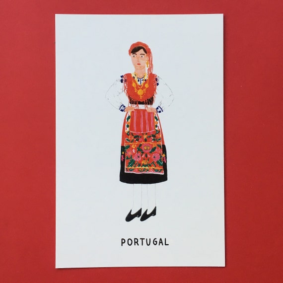 Portuguese Folk Costume Postcard, Portugal Illustration - Etsy Portuguese Folk Costume Postcard, Portugal Illustration - Etsy