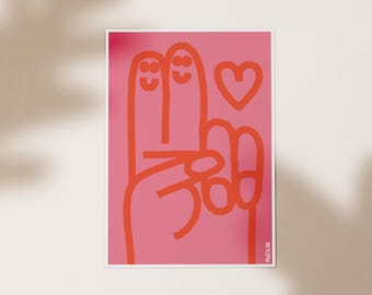 Ilustración de amor rosa, lámina de arte mural maximalista, póster de 50x70 cm.