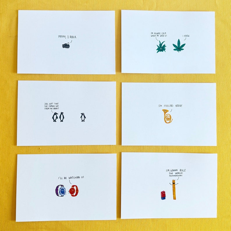 6 cartes postales de jeux de mots drôles, paquet de cartes de blagues, cadeaux drôles, carte postale cadeau illustrée, carte de Saint-Valentin, ensemble de cartes postales illustrées drôles, paquet de cartes image 2