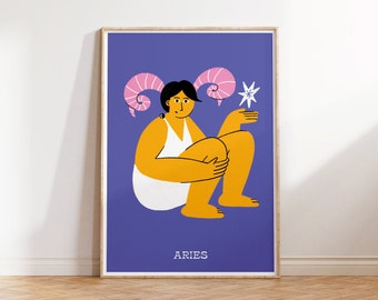 aries gift, astrology poster, aries birthday, zodiac poster, zodiac print, april birthday, zodiac signs, astrology, illustration print