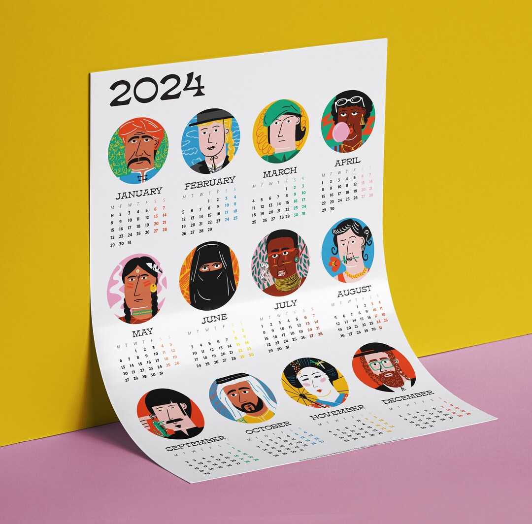 People 2024 Printable Calendar, 2024 Year Calendar, A3 Calendar, Artist