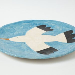 white bird, decorative ceramic plate, handmade ceramic plate, ceramic wall plate, stoneware plate, pottery plate, wall hanging image 2