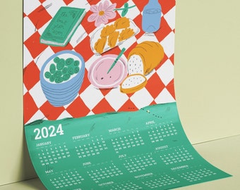 Fun Picnic 2024 Printable calendar, 2024 Calendar, A3 calendar, illustrated calendar, fridge calendar, digital calendar instant download PDF