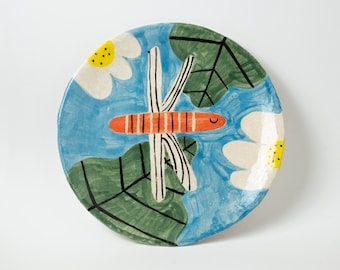 Dragonfly decorative dish, ceramic wall plate, kitchen decoration, ceramic wall art, decorative dish, animal boho dish, home decor, handmade