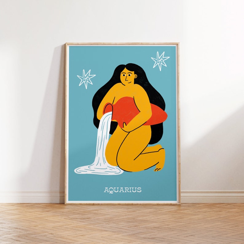 aquarius wall art, aquarius gift, aquarius print, astrology poster, zodiac print,, aquarius zodiac, zodiac signs, astrology, illustration image 1