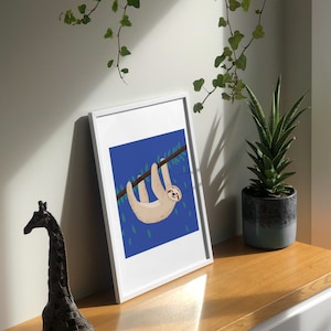 Cute colourful sloth print for nursery or kids room - high quality square 1:1 23x23 9x9 paper illustration wall art poster