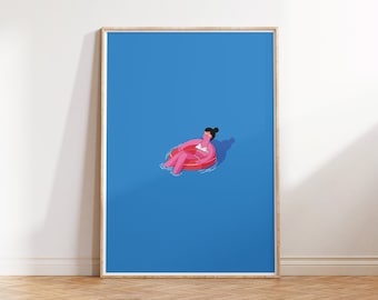 Swimming Pool Print, pool illustration wall art, wall art prints, Summer Wall Decor, Modern Wall Art, illustration, minimalist wall art