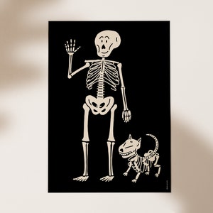 hondskeletafdruk, vintage halloweenversieringen, ideeën voor halloweenfeesten, halloween-printables, halloweenposter, leuk halloweendecor
