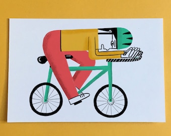 cyclist postcard, bicycle gifts, cyclist gift, gift for bicycle lover, bicycle card, bike postcard, gift card, birthday card