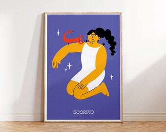 scorpio gift, scorpio zodiac, boho astrology poster, zodiac poster, astrology print, scorpio aesthetic wall decor, zodiac signs print