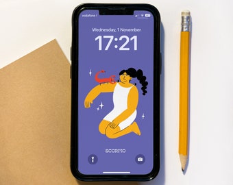 fondo de pantalla estético del teléfono de escorpio, fondo de pantalla de escorpio, fondo de pantalla de apple watch, pantalla de bloqueo de ilustración, fondo de pantalla digital, zodíaco de escorpio