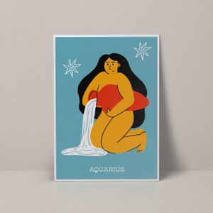 aquarius wall art, aquarius gift, aquarius print, astrology poster, zodiac print,, aquarius zodiac, zodiac signs, astrology, illustration image 3