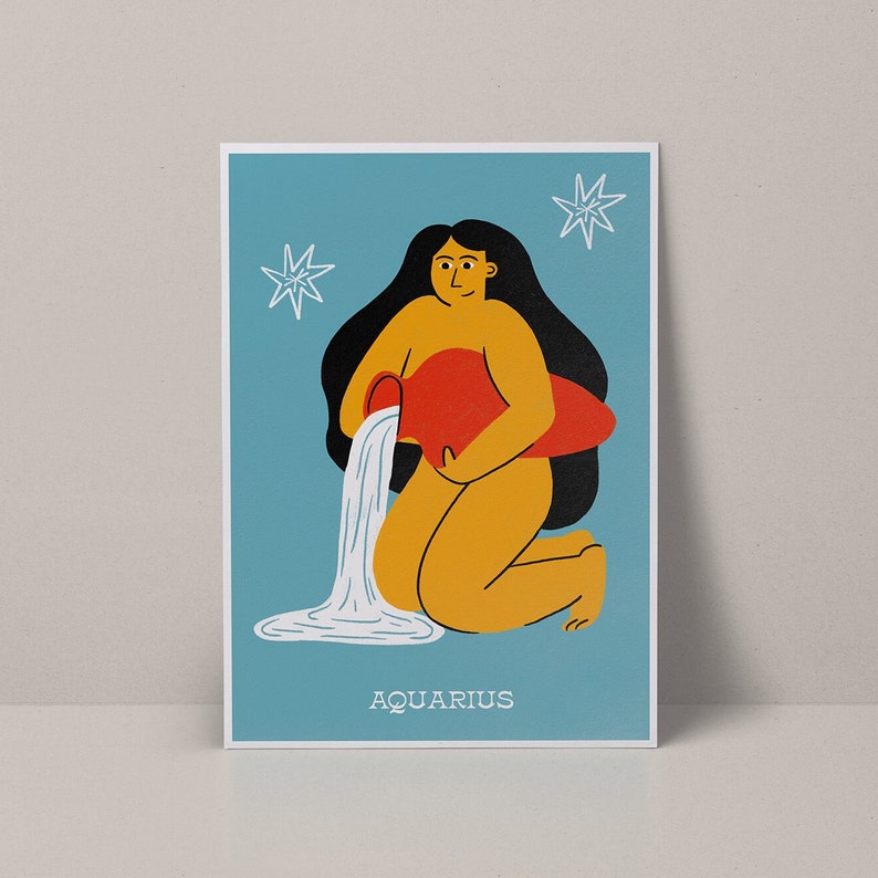 aquarius wall art, aquarius gift, aquarius print, astrology poster, zodiac print,, aquarius zodiac, zodiac signs, astrology, illustration image 3