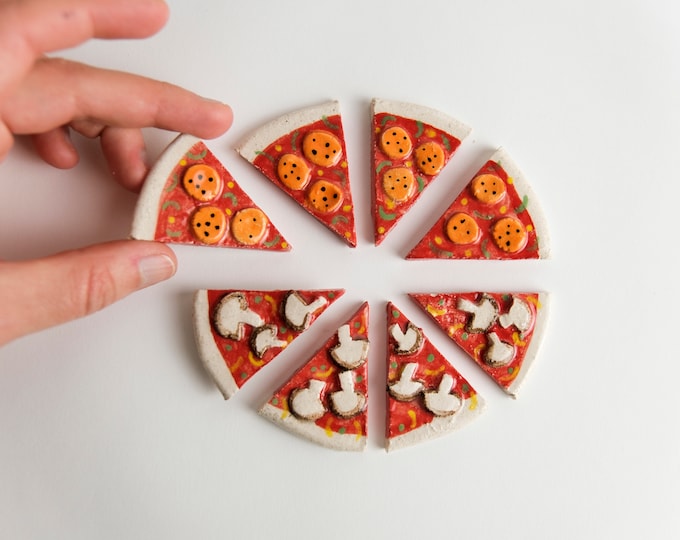 Handmade Ceramic Pizza Slice Magnet, Funny Fridge Decor