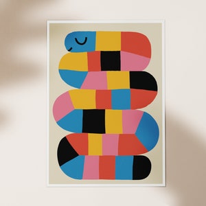 Ilustración de gusano, estampado animal, decoración de habitación infantil, arte mural minimalista, póster de animales, arte mural colorido, guardería, decoración del hogar, impresión A3