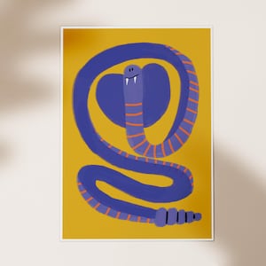 Lindo arte de pared de serpiente colorido, pintura de serpiente, póster de serpiente morada, año de la serpiente, ilustración de cobra, decoración de serpiente, arte de pared para niños