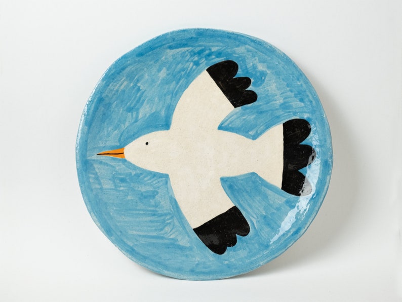 white bird, decorative ceramic plate, handmade ceramic plate, ceramic wall plate, stoneware plate, pottery plate, wall hanging image 1