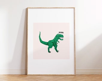 Impression T-rex, Tyrannosaurus rex, art mural dinosaure, décoration dinosaure, cadeau dinosaure, chambre de bébé, décoration chambre garçons, affiche animal, impression carrée