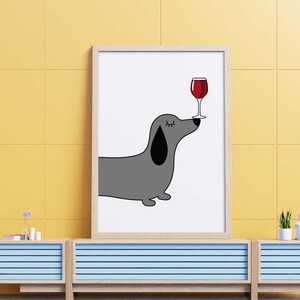 Cute Sausage dog holding wine, Dachshund dog holding wine, wine lovers dachshund art, wiener with wine, wine and wiener dog, weenie dog,