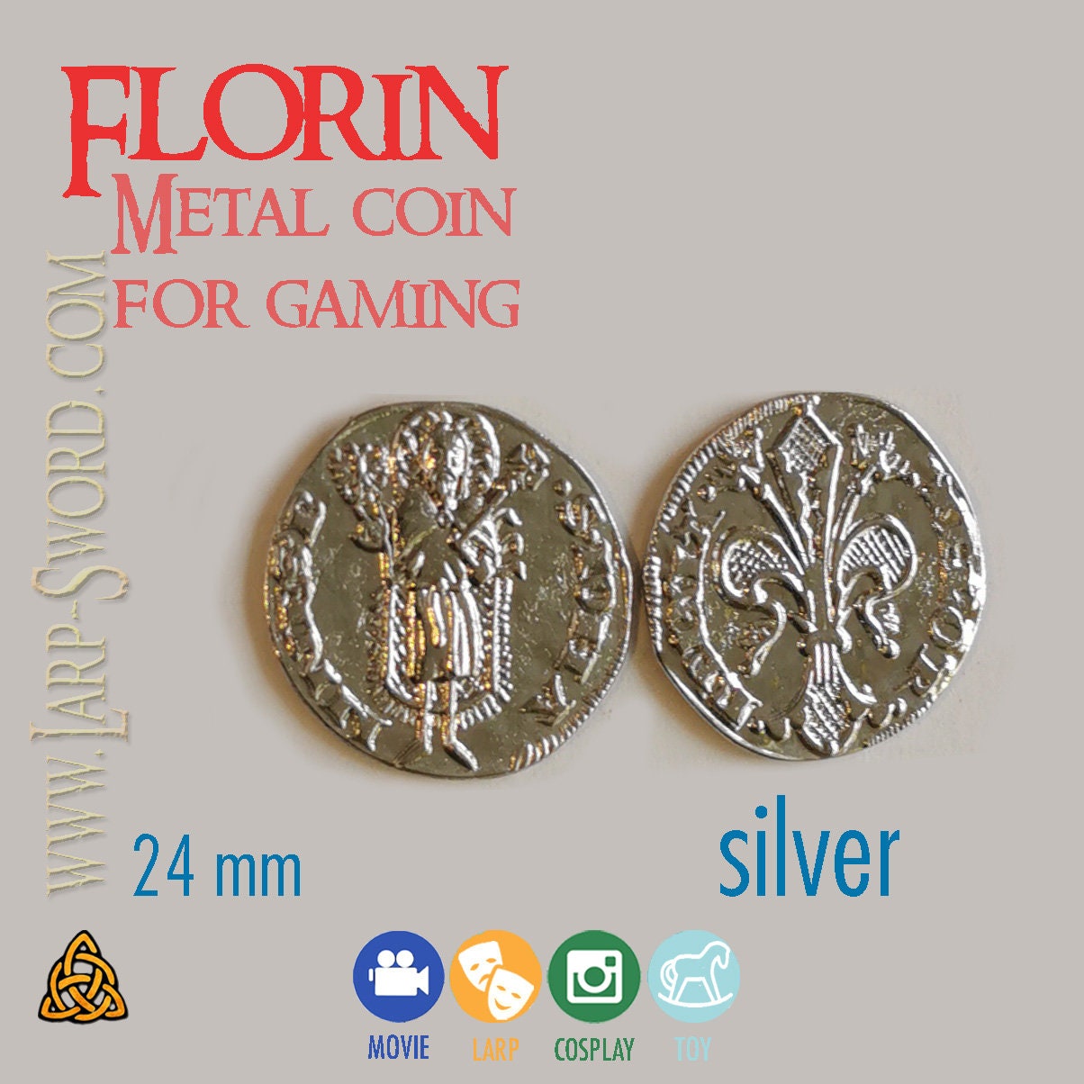 Florin metal coins for gaming