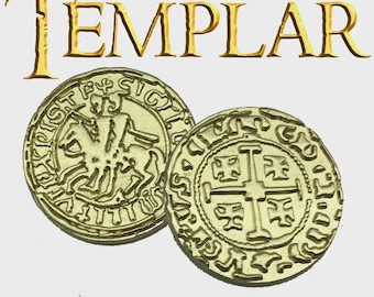 Réplica de la moneda de oro de los Caballeros Templarios: Moneda de los Cruzados Medievales para LARP, RPG y juegos de mesa.
