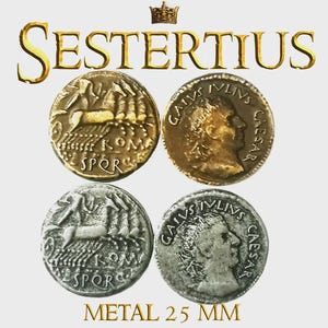 Moneda de metal Sestercio - Réplica romana - Moneda de la antigua Roma para LARP e historia