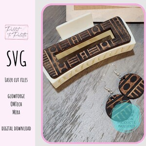 Hair Claw Hair Clip GEOMETRIC design SVG | 4 inch Hair Claw design with 2 styles of matching earrings  4 and 2 inch Claws.  Svg file only