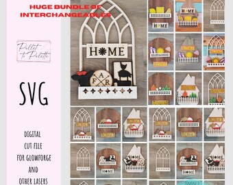 Verwisselbare SVG-bundel met bord: kathedraalraam, huis, rond (digitale download)