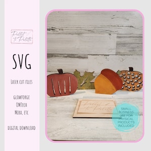 Fall Free Standing Decor Laser SVG | Autumn Digital Download | Pumpkins Acorn Fall Leaves | 4 Pc Set | Glowforge OMTech Mira Thunder