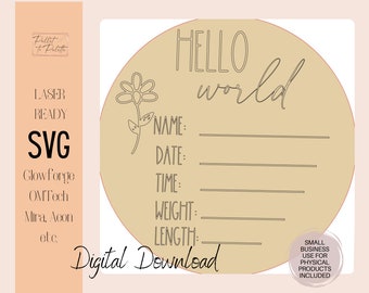 Faire-part de naissance disque SVG : fichier floral découpé au laser (téléchargement numérique)