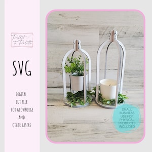 ファームハウス スタイルのキャンドル ホルダー デジタル ダウンロード SVG | 素朴な装飾 レーザー カット ファイル | Glowforge SVG シャビー シック クローシュ
