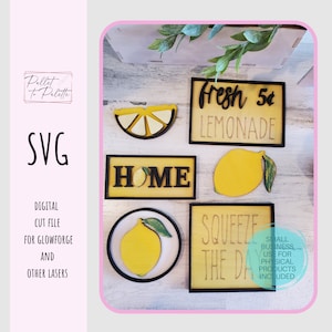 Lemon Tiered Tray set Digital Download SVG | Squeeze the day Laser cut File | Glowforge SVG  Tiered Tray Fresh Lemonade | Lemons Zest Yellow