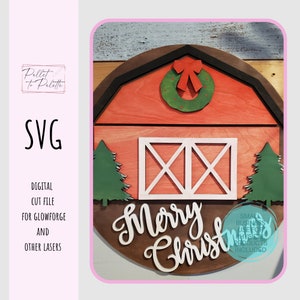 Digital cut file | Christmas Barn laser cut file for Glowforge - digital download SVG - Merry Christmas Barn SVG